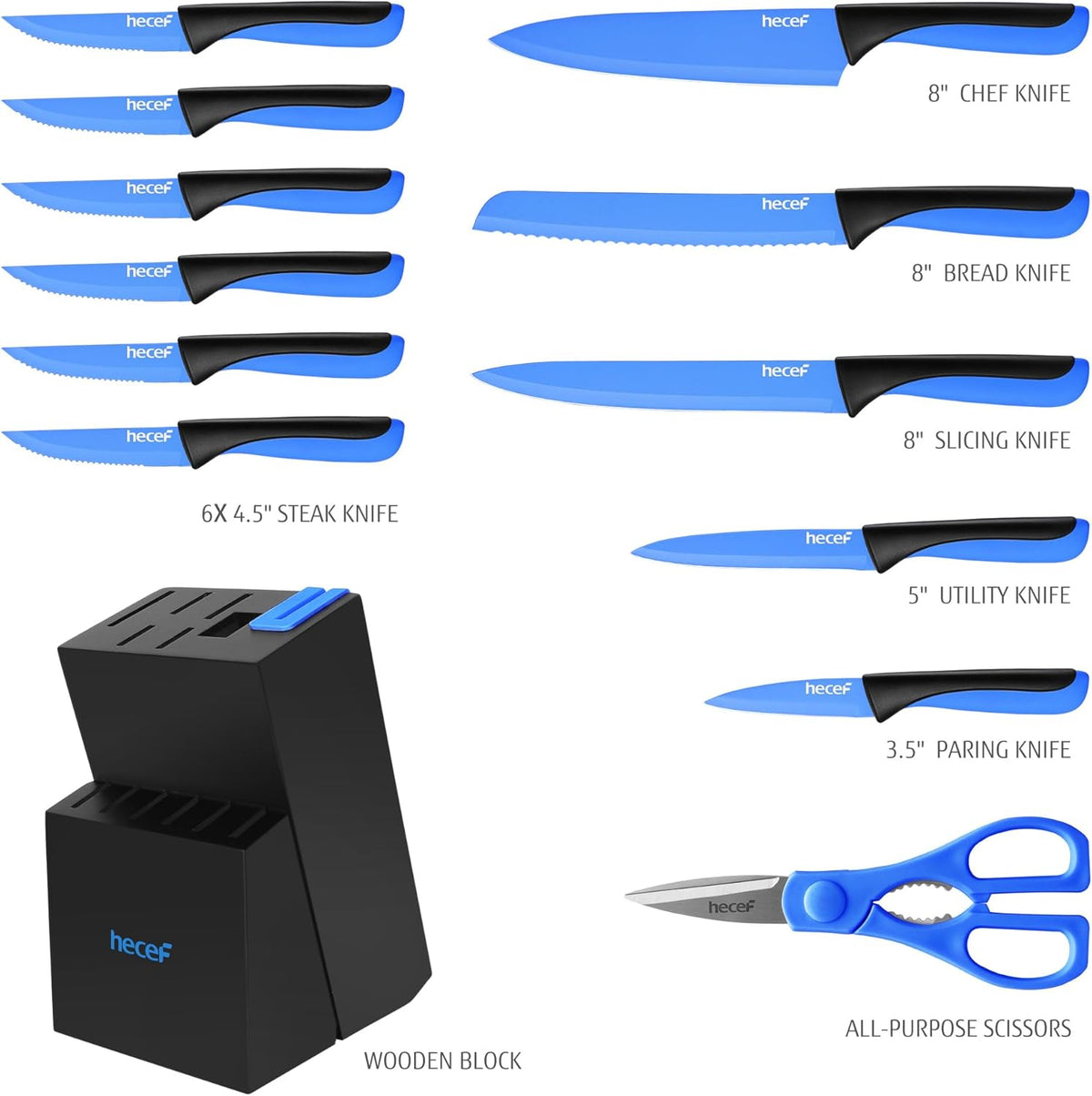 14 Pieces Kitchen Knife Set with Built-in Sharpening Wooden Block, Dishwasher Safe, High Carbon Stainless Steel Knife Block Set with Steak Knives, Kitchen Scissors (Red)
