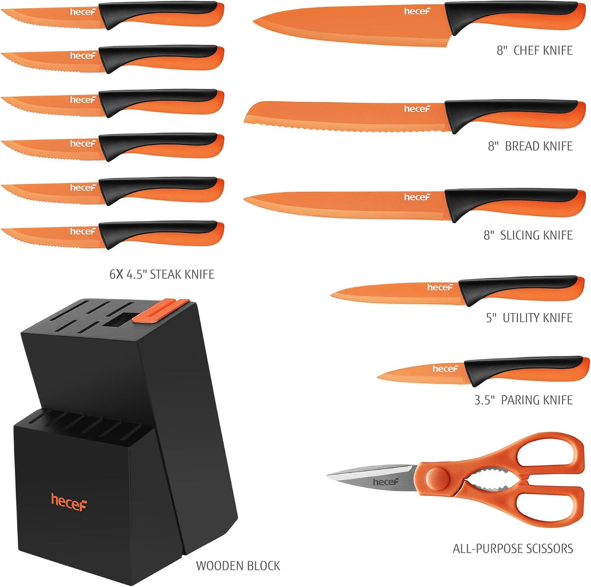 14 Pieces Kitchen Knife Set with Built-in Sharpening Wooden Block, Dishwasher Safe, High Carbon Stainless Steel Knife Block Set with Steak Knives, Kitchen Scissors (Red)