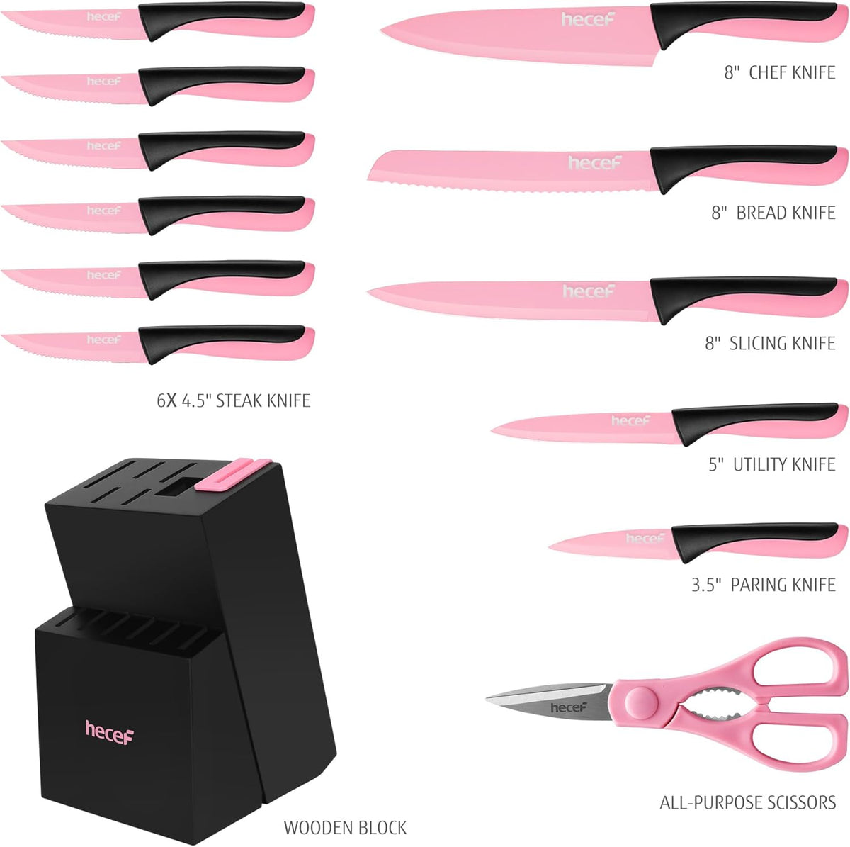 14 Pieces Kitchen Knife Set with Built-in Sharpening Wooden Block, Dishwasher Safe, High Carbon Stainless Steel Knife Block Set with Steak Knives, Kitchen Scissors (Red)