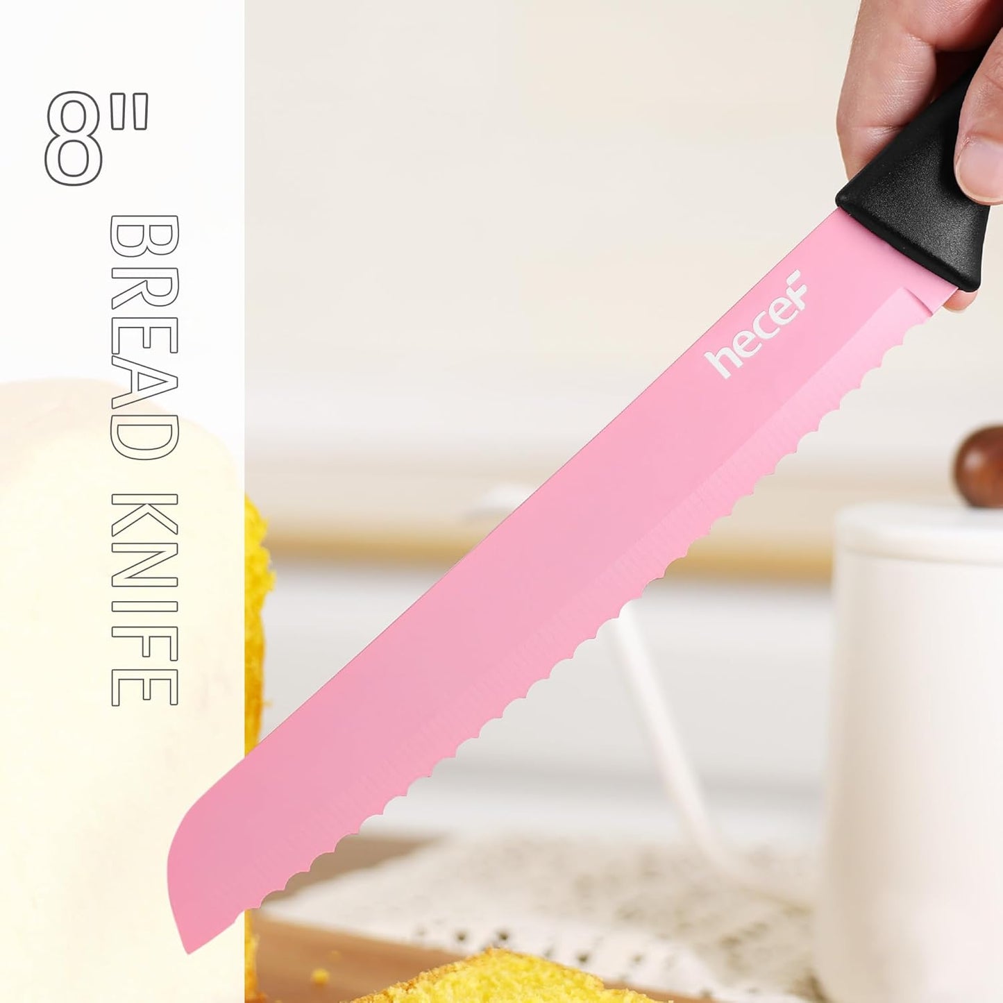 14 Pieces Kitchen Knife Set with Built-in Sharpening Wooden Block, Dishwasher Safe, High Carbon Stainless Steel Knife Block Set with Steak Knives, Kitchen Scissors (Red)