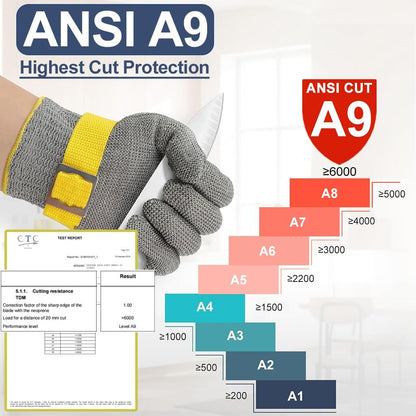 Level 9 Cut Resistant Glove Food Grade, Stainless Steel Mesh Metal Glove Knife Cutting Glove for Butcher Meat Cutting Oyster Shucking Kitchen Mandoline Chef Slicing Fish Fillet (2X Large)