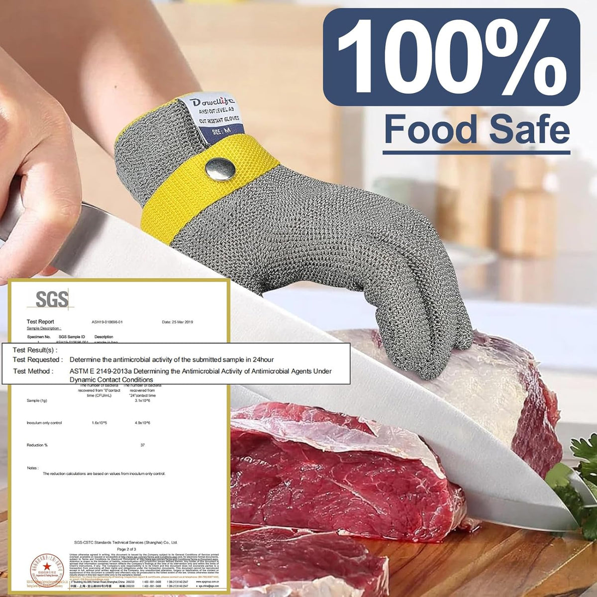 Level 9 Cut Resistant Glove Food Grade, Stainless Steel Mesh Metal Glove Knife Cutting Glove for Butcher Meat Cutting Oyster Shucking Kitchen Mandoline Chef Slicing Fish Fillet (2X Large)