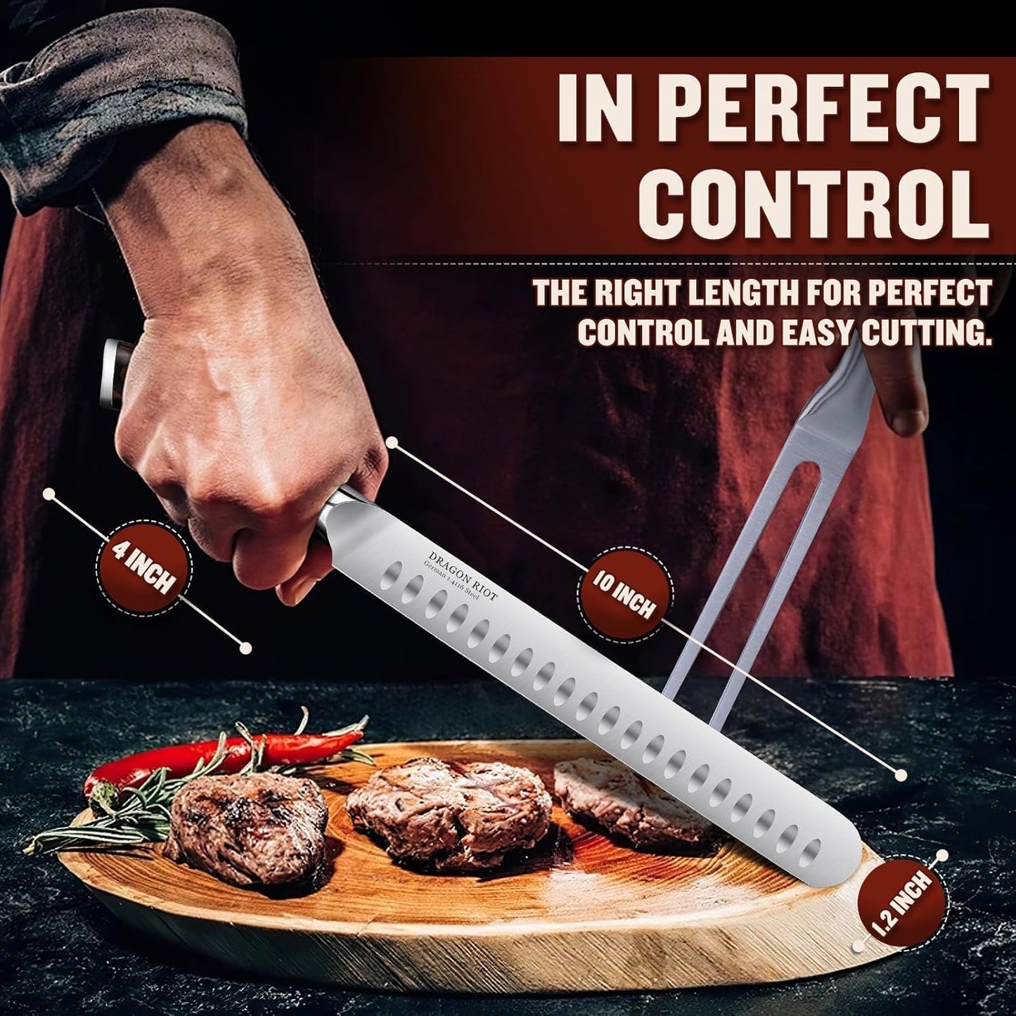10 inch Premium Brisket Knife, Razor Sharp Carving Knife with Ergonomic Handle Design, Granton Edge, Hand Forged Brisket Slicing Knife for Meat and BBQ Cuting Gift for Men