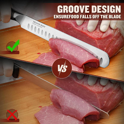 10 inch Premium Brisket Knife, Razor Sharp Carving Knife with Ergonomic Handle Design, Granton Edge, Hand Forged Brisket Slicing Knife for Meat and BBQ Cuting Gift for Men