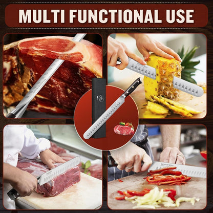 10 inch Premium Brisket Knife, Razor Sharp Carving Knife with Ergonomic Handle Design, Granton Edge, Hand Forged Brisket Slicing Knife for Meat and BBQ Cuting Gift for Men