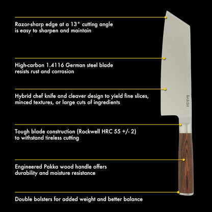 7.5-Inch Clef Knife – High-Carbon 1.4116 German Steel Kitchen Knife, Chef & Cleaver Hybrid for Chopping, Slicing & Prep, Full-Tang, Razor Sharp, Ergonomic Design