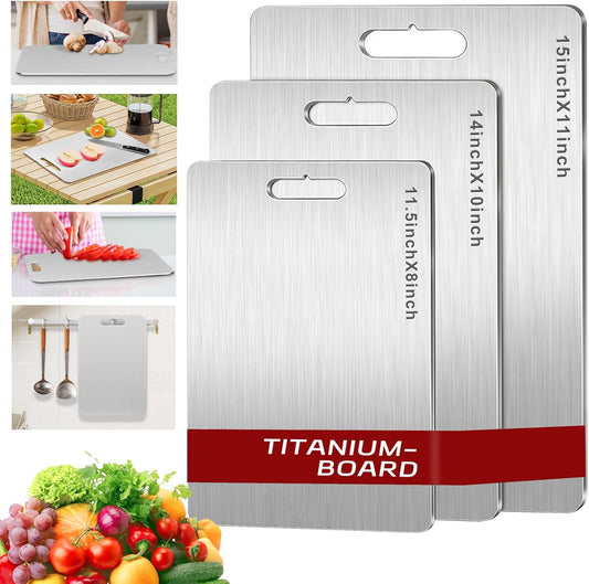 Titanium Cutting Board Set of 3, Upgraded 100% Pure Titanium Cutting Boards for Kitchen, Double Sided Food Grade Non Stick Chopping Cutting Boards for Cutting Meats Fruits Vegetables (3Pcs-S+M+L)