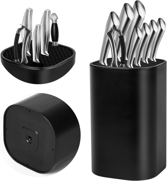 Black Knife Block Without Knives 3 in 1 Universal Square Knife Holder Without Knives with Scissors Slot and Sharpening Rod Detachable Kitchen Knife Holder for Easy Cleaning Space Saver