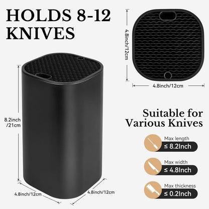 Black Knife Block Without Knives 3 in 1 Universal Square Knife Holder Without Knives with Scissors Slot and Sharpening Rod Detachable Kitchen Knife Holder for Easy Cleaning Space Saver