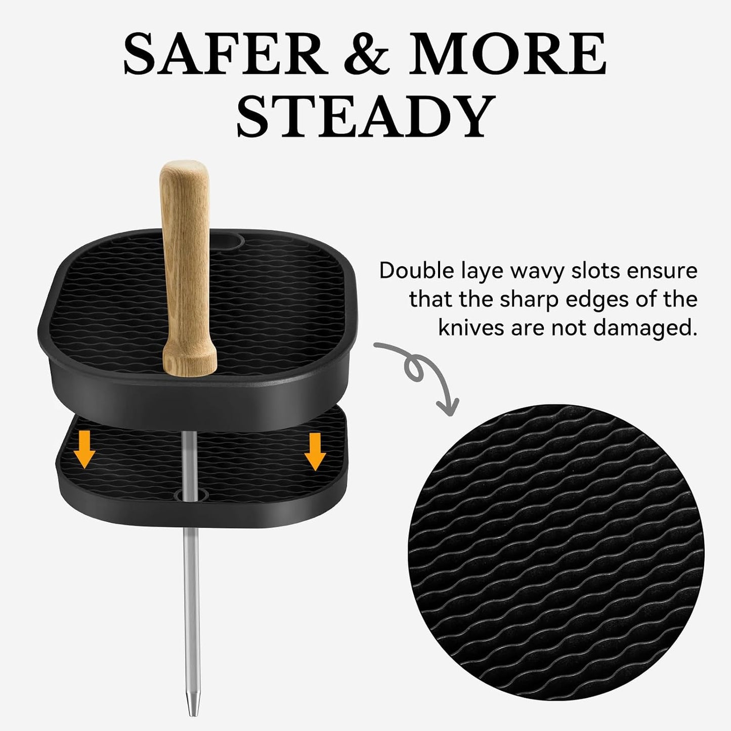 Black Knife Block Without Knives 3 in 1 Universal Square Knife Holder Without Knives with Scissors Slot and Sharpening Rod Detachable Kitchen Knife Holder for Easy Cleaning Space Saver