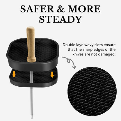 Black Knife Block Without Knives 3 in 1 Universal Square Knife Holder Without Knives with Scissors Slot and Sharpening Rod Detachable Kitchen Knife Holder for Easy Cleaning Space Saver