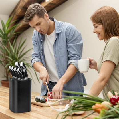 Black Knife Block Without Knives 3 in 1 Universal Square Knife Holder Without Knives with Scissors Slot and Sharpening Rod Detachable Kitchen Knife Holder for Easy Cleaning Space Saver