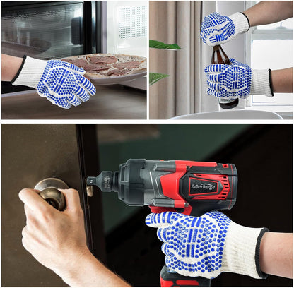 BBQ Gloves, Oven Gloves Extreme Heat & Cut Resistant Oven Mitts with Fingers for BBQ, Cooking, Grilling, Baking Grilling Gloves Silicone Non-Slip Oven Mitts, Kitchen Gloves (Blue)