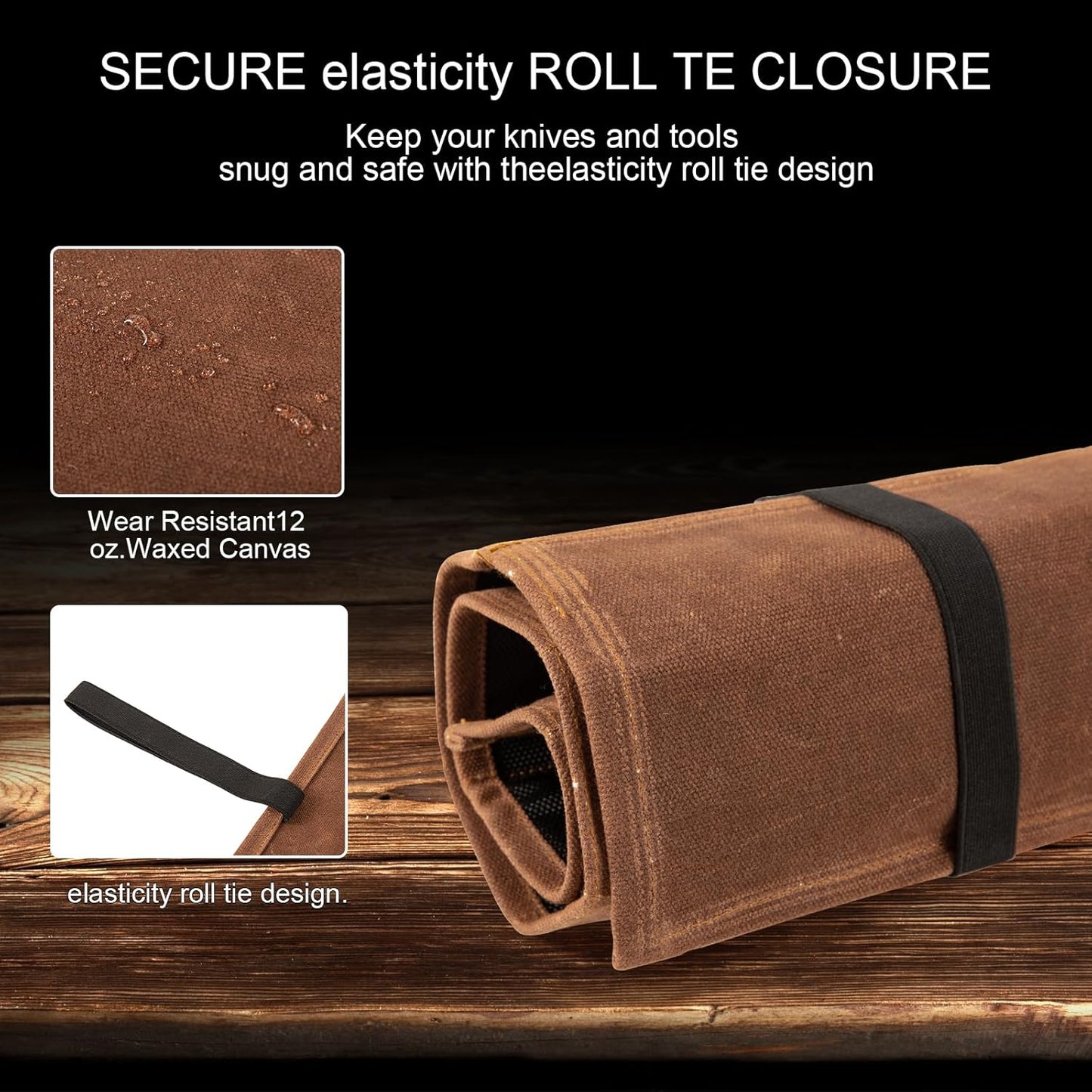 Chef Knife Roll Bag, Waxed Canvas Chef Knife Bag, Portable 10 Slots Chef Knife Case With 1 Zipper Pockets, Can Hold Home Kitchen Knife Tools Knife slot wide To 2.17”, Duty Knives Roll Bags for Chef
