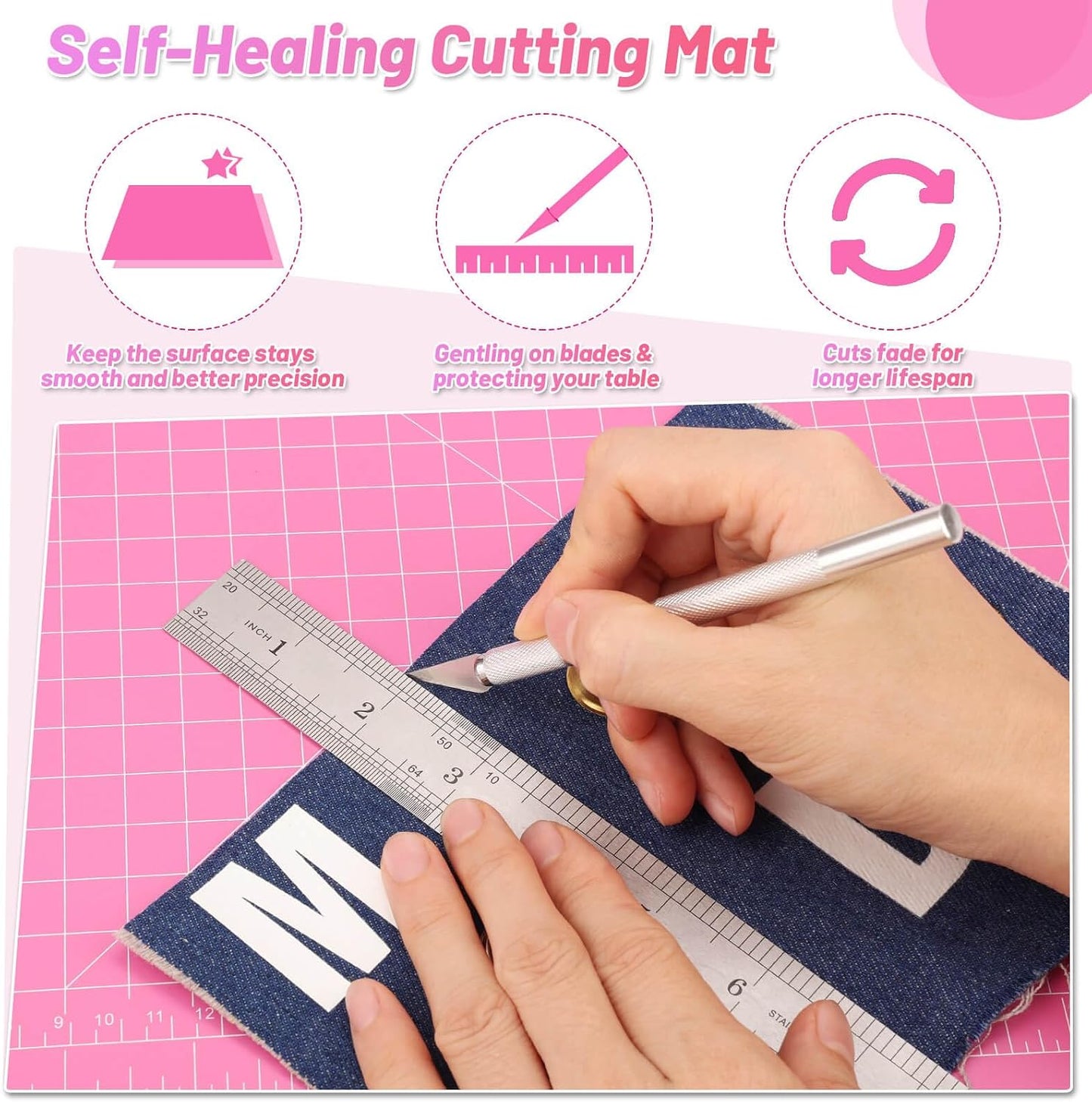 Self Healing Sewing Mat, 12inch x 18inch Rotary Cutting Mat Double Sided 5-Ply Craft Cutting Board for Sewing Crafts Hobby Fabric Precision Scrapbooking Project