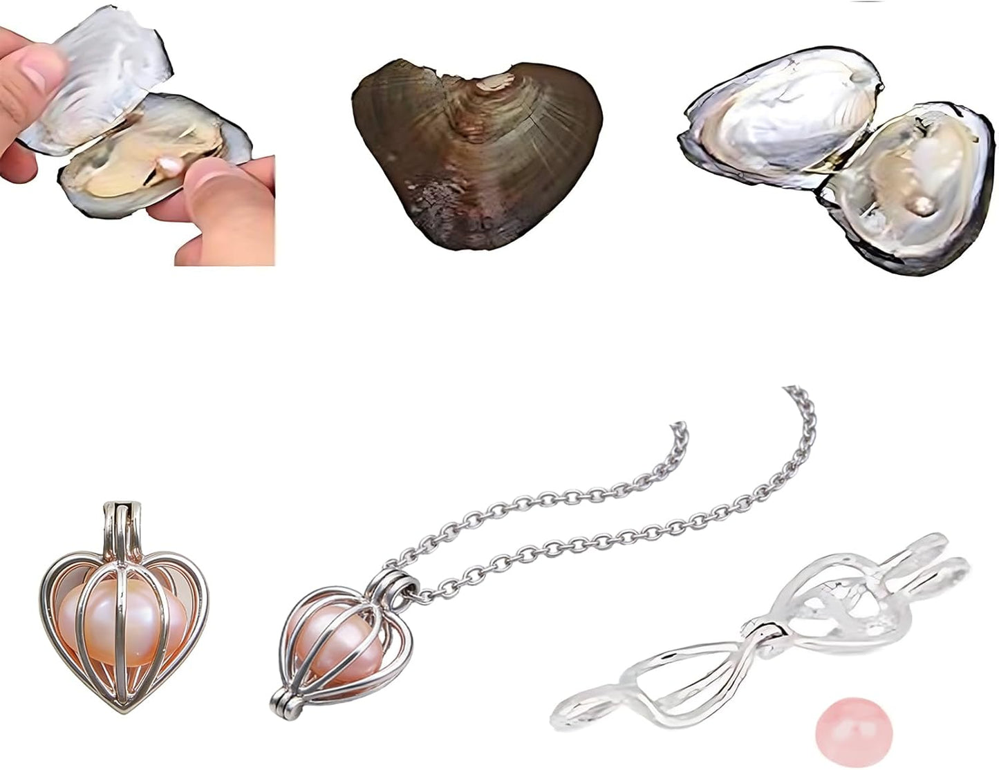 Freshwater Pearl Oyster Cultured Love Wish Round Pearls 7-8mm 4Pcs | Pearls Inside Oysters, Shining And Meaningful, DIY Necklace Pearl Kit Gift For Women