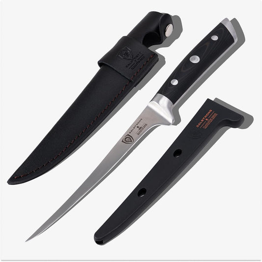 Fillet Knife - 7 inch Flexible Blade - Gladiator Series Elite - High Carbon German Steel - Black G10 Handle Boning Knife - w/Two Sheaths - Razor Sharp Kitchen Knife Gift - NSF Certified