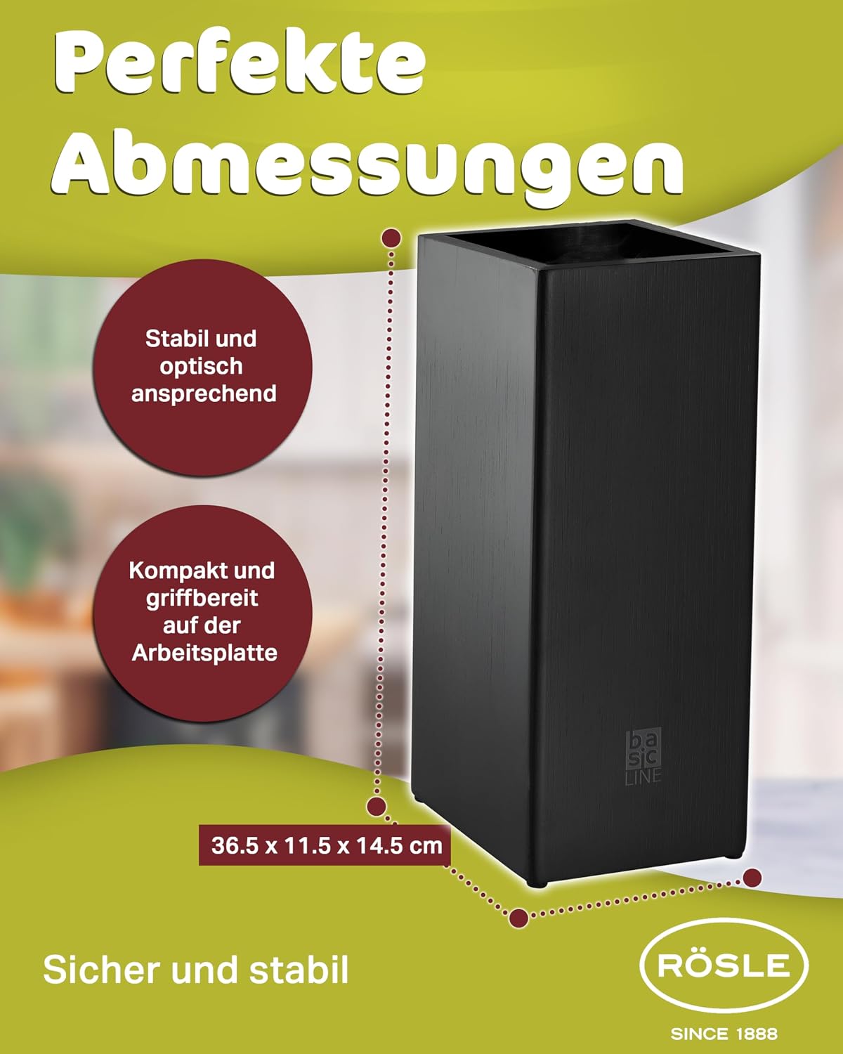 RÖSLE Ceppo portacoltelli da 6 pezzi della linea Basic, di alta qualità, in legno di bambù, con 5 coltelli filati, in acciaio speciale per lame e acciaio inox 18/10, manico ergonomico