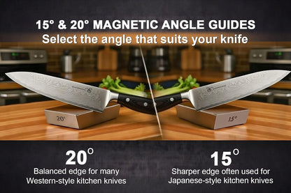Rolling Knife Sharpener Kit, Diamond & Ceramic Sharpening Discs, 15° & 20° Magnetic Angle Guide, Fast & Safe Sharpening System for Kitchen, Chef & Pocket Knives, Razor Sharp Edge