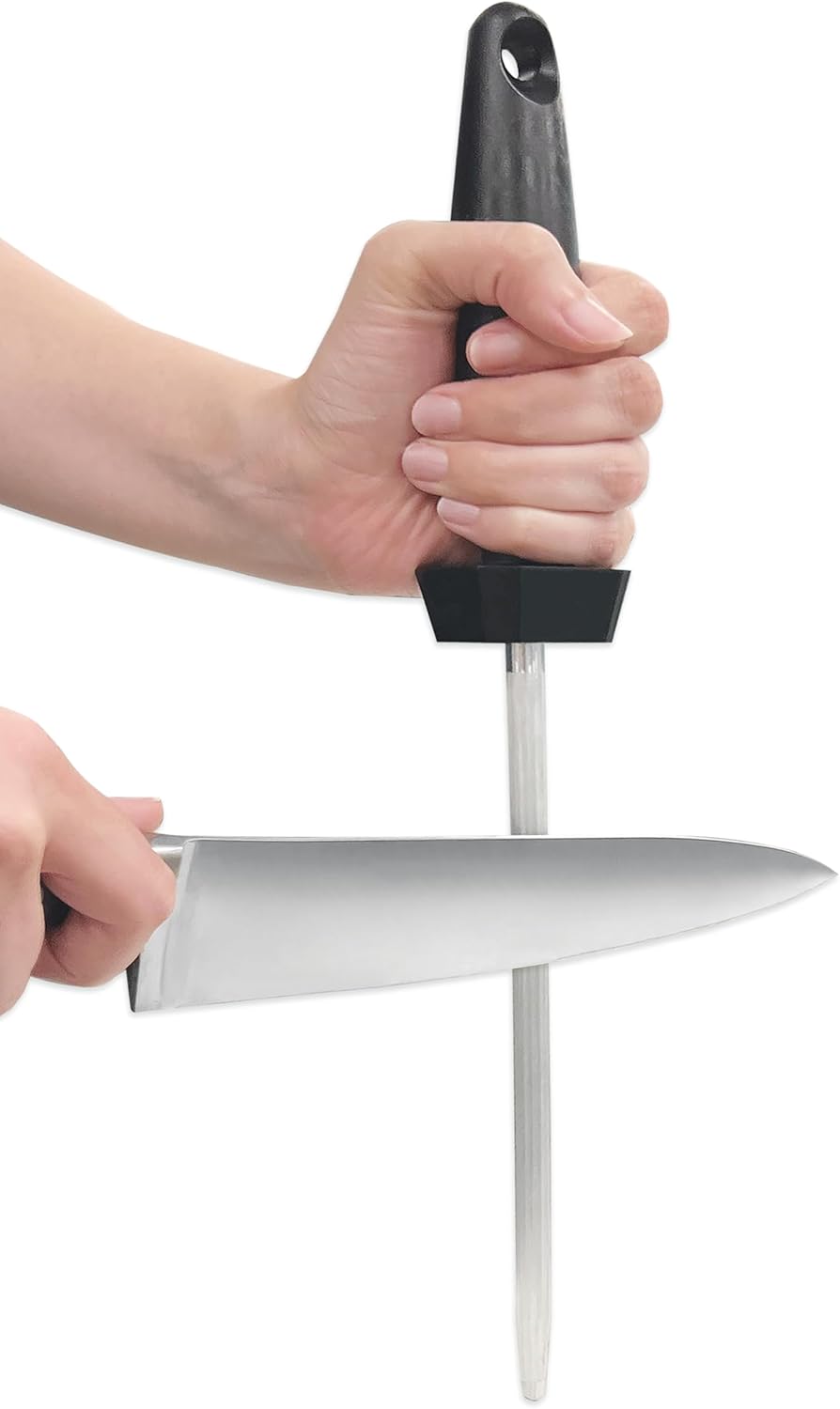 AccuSharp Butcher Sharpening Steel – 9” Knife Honing Rod with Angle Guides (15°/21°), Magnetized Professional Knife Sharpener Rod for Kitchen & Chef Use