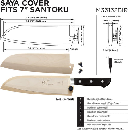 Birch Wood Saya Cover Blade Protector for 7" Santoku Knives