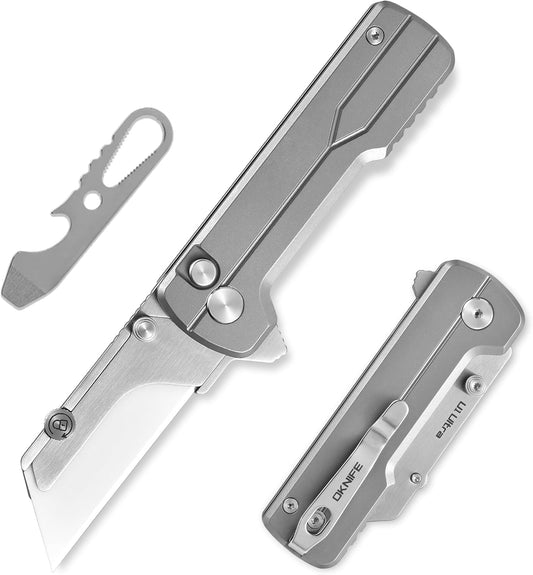 U1 Ultra Titanium Pocket Folding Utility Knife, Ceramic Blade | Button Lock, 3 Opening Methods, Pocket Clip and Lightweight EDC Folding Knife for Men Women (Titanium)