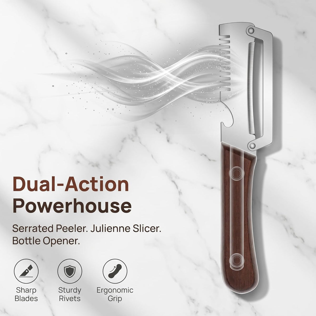2-in-1 Serrated Peeling Knife Premium Vegetable Peeler, Ultra-Sharp Stainless Steel Blade with Wooden Handle & Built-in Bottle Opener, Multi-Function Kitchen Tool for Fruits, Veggies & Potatoes (1PC)