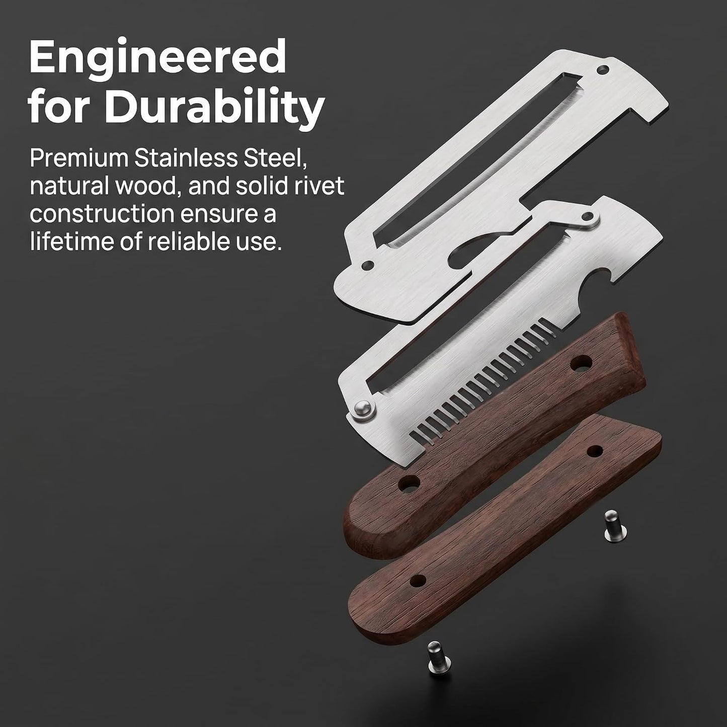 2-in-1 Serrated Peeling Knife Premium Vegetable Peeler, Ultra-Sharp Stainless Steel Blade with Wooden Handle & Built-in Bottle Opener, Multi-Function Kitchen Tool for Fruits, Veggies & Potatoes (1PC)