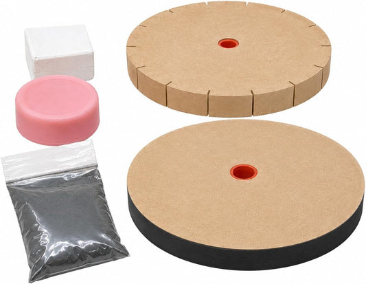 Keen Edge Knife Sharpening Wheel System – 6” Sharpening & Honing Wheels Kit for Bench Grinder – Includes Rouge, Lubricant & Abrasive Compound – Fits 1/2” or 5/8” Shafts (WKS600)