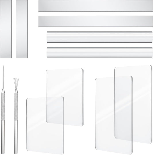 Clay Tools Kit, 12 PCS Polymer Clay Cutter Tools, Rectangle Shape Acrylic Press Board and Roller Pin Supplies Suitable for Shaping, Carving, Pottery Craft and DIY Projects