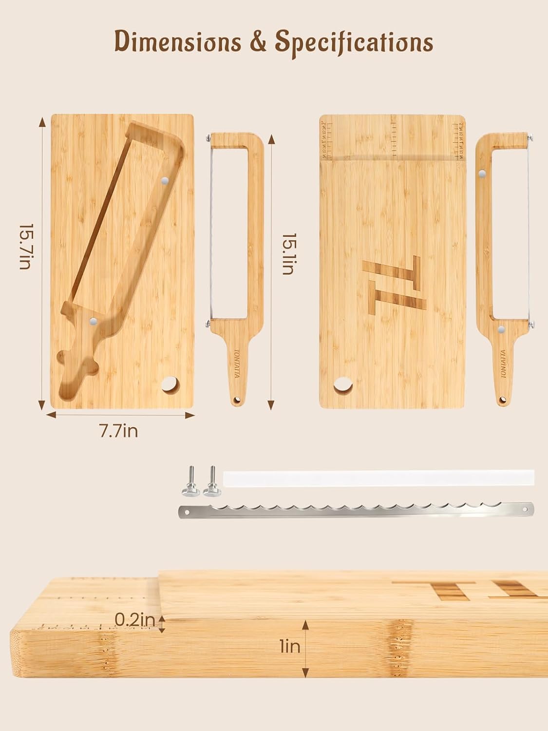 Sourdough Bread Bow Knife & Cutting Board Set with Thickness Guide, Adjustable & Magnetic Storage Ambidextrous Bread Slicer for Homemade Bread - Bamboo
