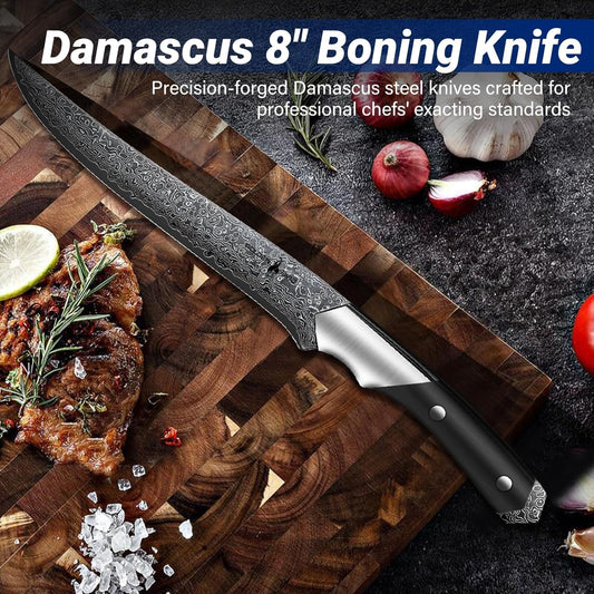 Golden Bird 8'' Damascus Breaking Knife, Gifts for Men | Japanese VG10 Steel Boning Knives with Wood Handle, Flexible Blade for Meat Cutting, Brisket Trimming, Filleting and Slicing
