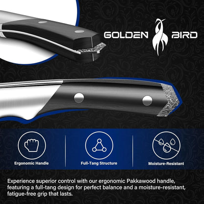 Golden Bird 8'' Damascus Breaking Knife, Gifts for Men | Japanese VG10 Steel Boning Knives with Wood Handle, Flexible Blade for Meat Cutting, Brisket Trimming, Filleting and Slicing
