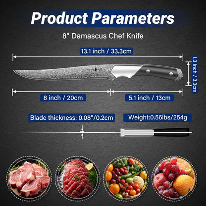 Golden Bird 8'' Damascus Breaking Knife, Gifts for Men | Japanese VG10 Steel Boning Knives with Wood Handle, Flexible Blade for Meat Cutting, Brisket Trimming, Filleting and Slicing