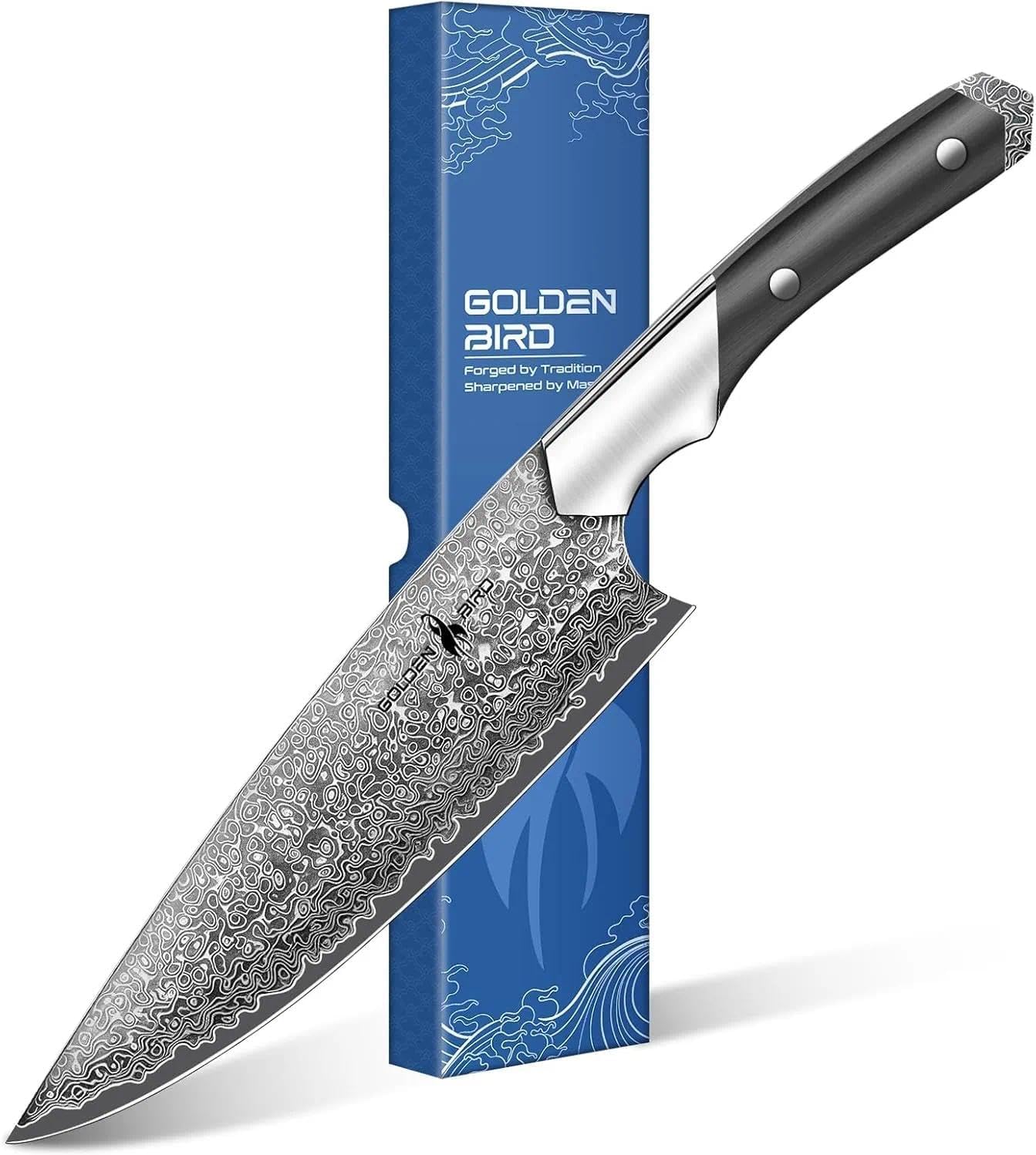 Golden Bird 8'' Damascus Breaking Knife, Gifts for Men | Japanese VG10 Steel Boning Knives with Wood Handle, Flexible Blade for Meat Cutting, Brisket Trimming, Filleting and Slicing
