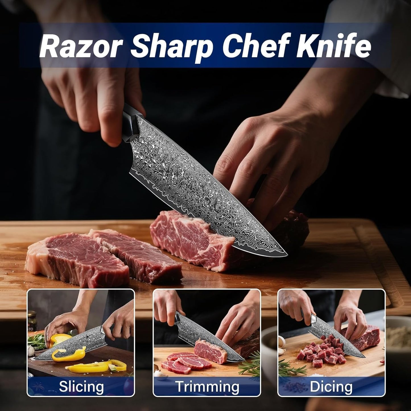 Golden Bird 8'' Damascus Breaking Knife, Gifts for Men | Japanese VG10 Steel Boning Knives with Wood Handle, Flexible Blade for Meat Cutting, Brisket Trimming, Filleting and Slicing