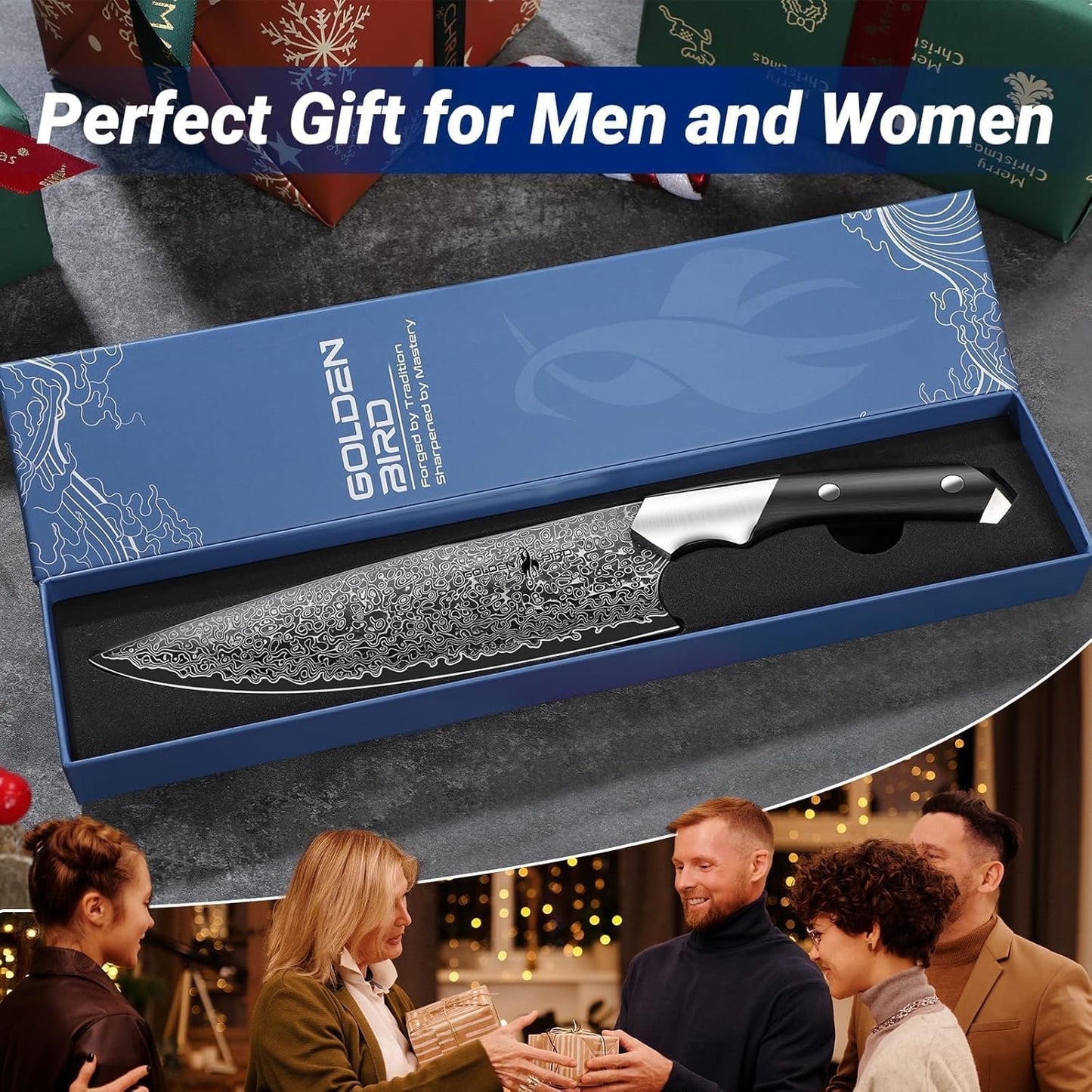 Golden Bird 8'' Damascus Breaking Knife, Gifts for Men | Japanese VG10 Steel Boning Knives with Wood Handle, Flexible Blade for Meat Cutting, Brisket Trimming, Filleting and Slicing