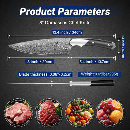 Golden Bird 8'' Damascus Breaking Knife, Gifts for Men | Japanese VG10 Steel Boning Knives with Wood Handle, Flexible Blade for Meat Cutting, Brisket Trimming, Filleting and Slicing