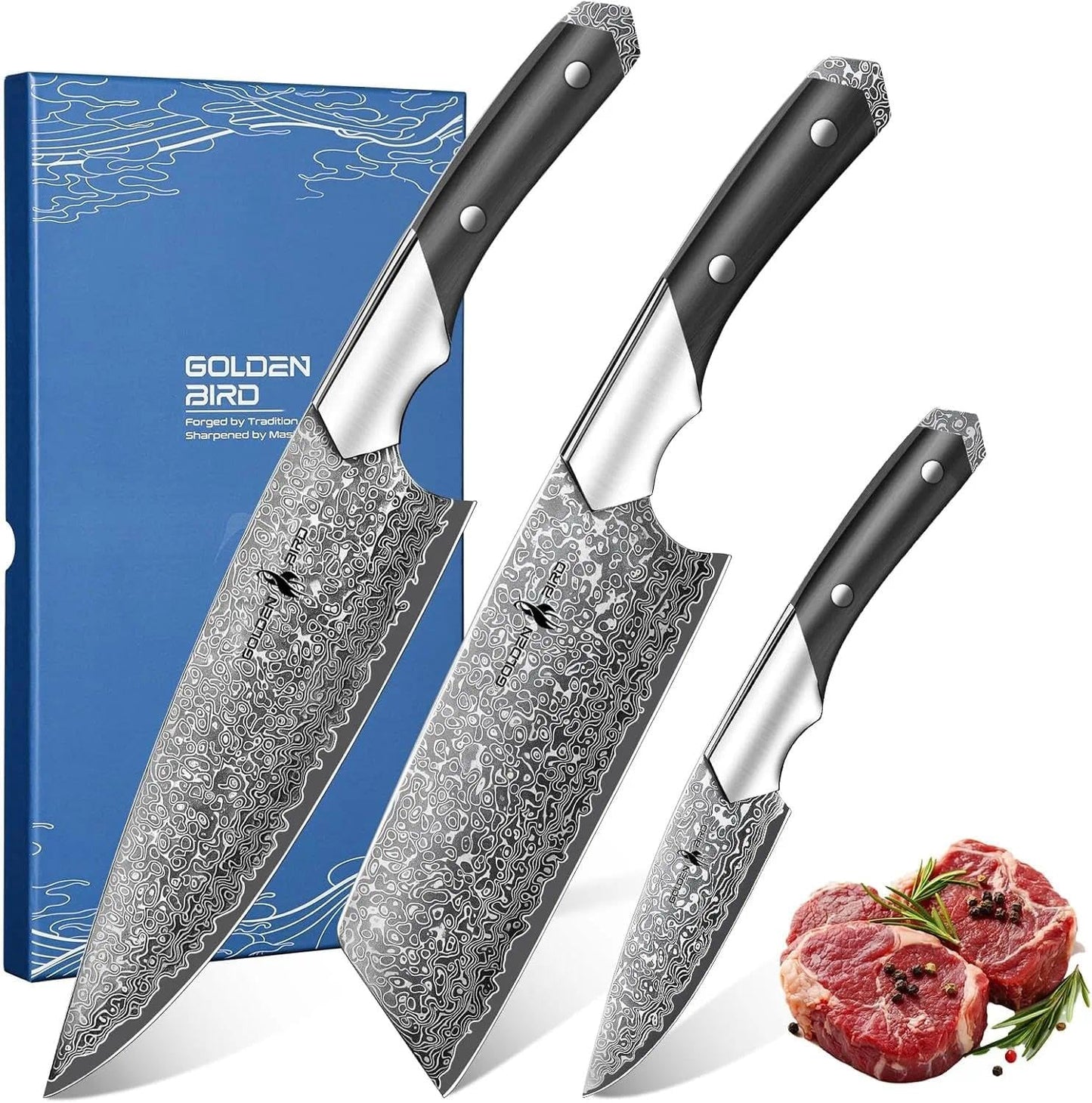Golden Bird 8'' Damascus Breaking Knife, Gifts for Men | Japanese VG10 Steel Boning Knives with Wood Handle, Flexible Blade for Meat Cutting, Brisket Trimming, Filleting and Slicing