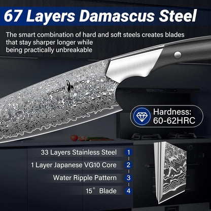 Golden Bird 8'' Damascus Breaking Knife, Gifts for Men | Japanese VG10 Steel Boning Knives with Wood Handle, Flexible Blade for Meat Cutting, Brisket Trimming, Filleting and Slicing