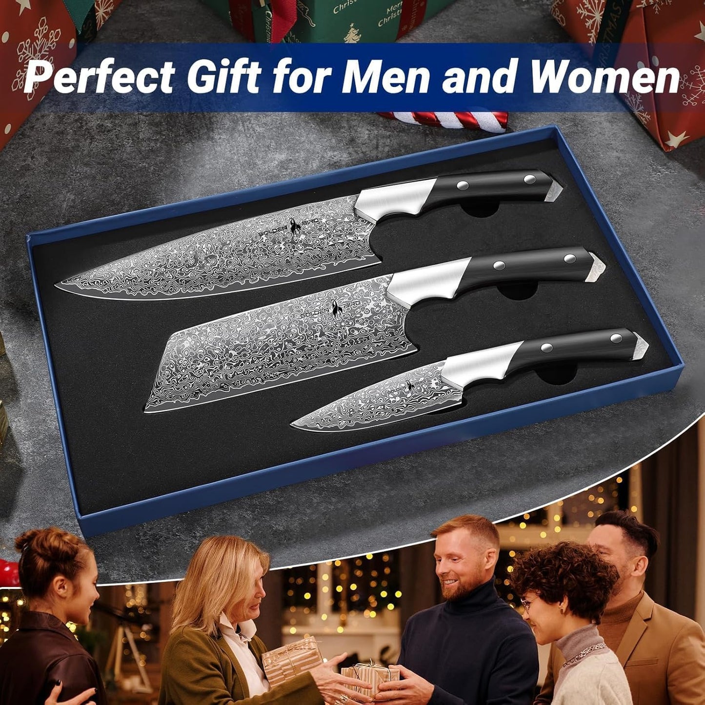 Golden Bird 8'' Damascus Breaking Knife, Gifts for Men | Japanese VG10 Steel Boning Knives with Wood Handle, Flexible Blade for Meat Cutting, Brisket Trimming, Filleting and Slicing