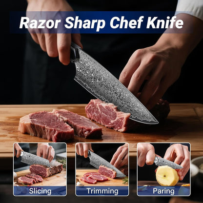 Golden Bird 8'' Damascus Breaking Knife, Gifts for Men | Japanese VG10 Steel Boning Knives with Wood Handle, Flexible Blade for Meat Cutting, Brisket Trimming, Filleting and Slicing