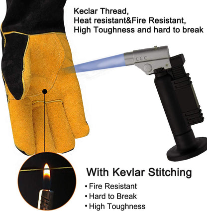 Welding Gloves, 1112°F Heat/Fire Resistant/Leather Forge Gloves, with Kevlar Stitching String, 16 inches Extra Long Sleeve and Fireproof Hook and Loop Tape,fit for Mig/Tig
