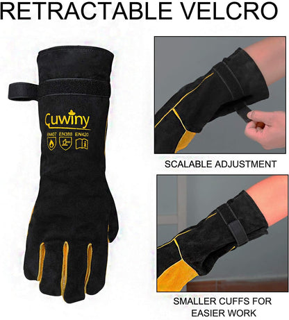 Welding Gloves, 1112°F Heat/Fire Resistant/Leather Forge Gloves, with Kevlar Stitching String, 16 inches Extra Long Sleeve and Fireproof Hook and Loop Tape,fit for Mig/Tig