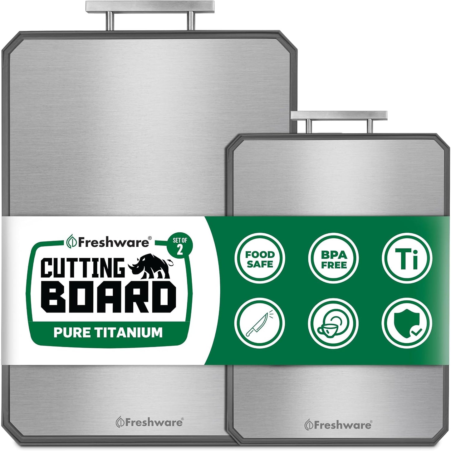 Titanium Cutting Board for Kitchen, Set of 2, Double Sided Cutting Boards, Pure Titanium/PP, Chopping Board with Juice Grooves, Dishwasher Safe, Medium 12.1" by 8.3" and Large 16.2" by 11"