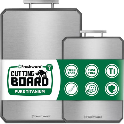 Titanium Cutting Board for Kitchen, Set of 2, Double Sided Cutting Boards, Pure Titanium/PP, Chopping Board with Juice Grooves, Dishwasher Safe, Medium 12.1" by 8.3" and Large 16.2" by 11"