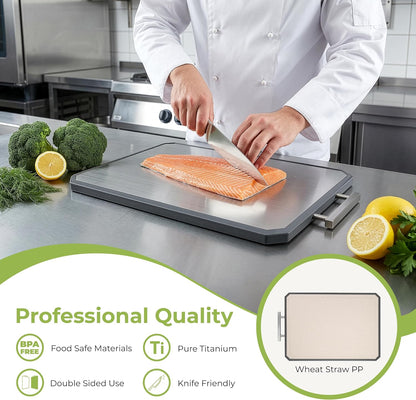 Titanium Cutting Board for Kitchen, Set of 2, Double Sided Cutting Boards, Pure Titanium/PP, Chopping Board with Juice Grooves, Dishwasher Safe, Medium 12.1" by 8.3" and Large 16.2" by 11"