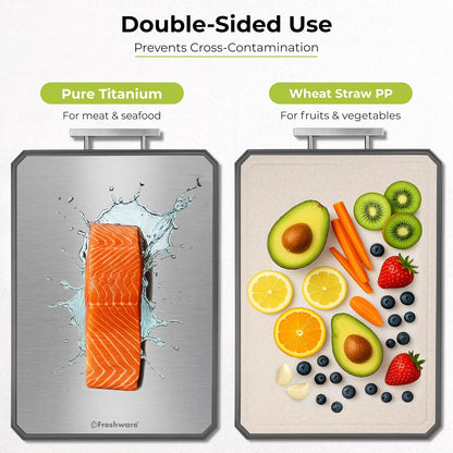 Titanium Cutting Board for Kitchen, Set of 2, Double Sided Cutting Boards, Pure Titanium/PP, Chopping Board with Juice Grooves, Dishwasher Safe, Medium 12.1" by 8.3" and Large 16.2" by 11"
