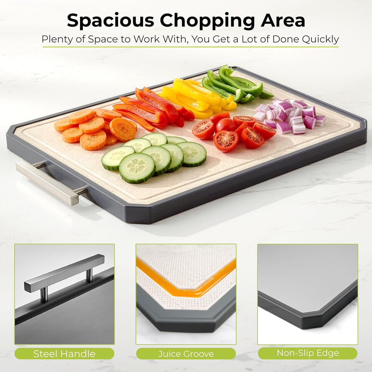 Titanium Cutting Board for Kitchen, Set of 2, Double Sided Cutting Boards, Pure Titanium/PP, Chopping Board with Juice Grooves, Dishwasher Safe, Medium 12.1" by 8.3" and Large 16.2" by 11"