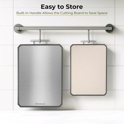 Titanium Cutting Board for Kitchen, Set of 2, Double Sided Cutting Boards, Pure Titanium/PP, Chopping Board with Juice Grooves, Dishwasher Safe, Medium 12.1" by 8.3" and Large 16.2" by 11"